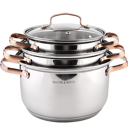 40457 Набор кастрюль 2л+2,8л+3,8л нерж/ст с зол.ручками MB(х4) - Mayer&boch фото 6