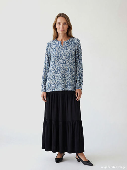 Bisiklet Yaka Desenli Bluz