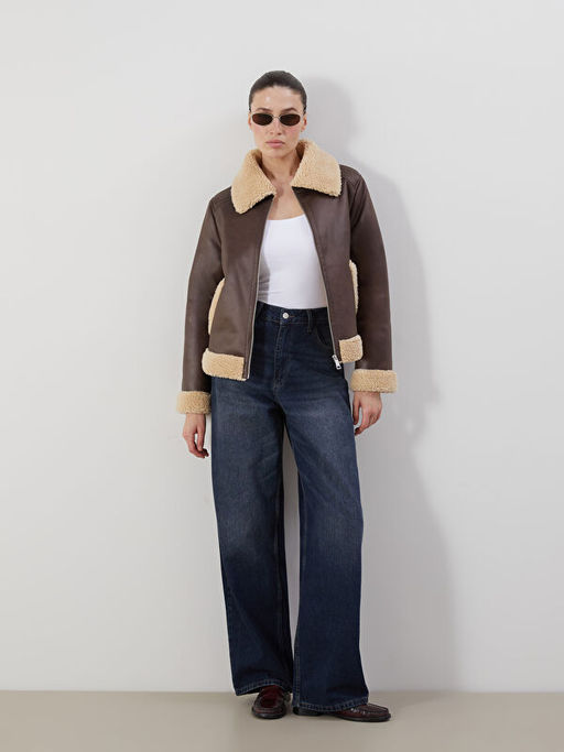 K?rk Yaka Kad?n Deri G?r?n?ml? Mont