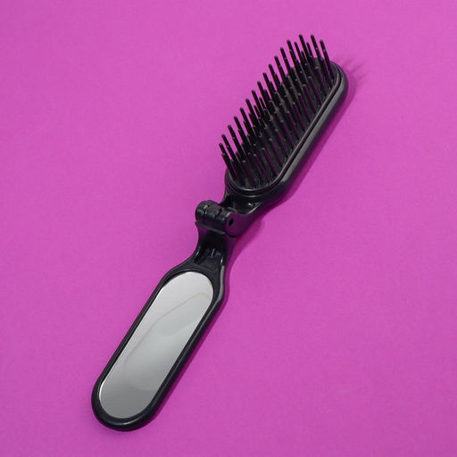 Расчёска массажная, складная, с зеркалом, 3×10 см, цвет чёрный