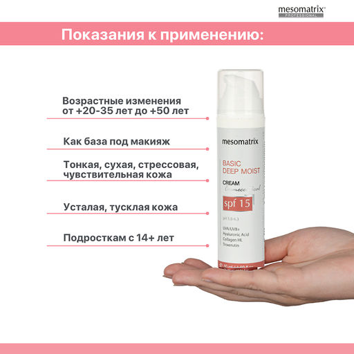 BASIC DEEP MOIST SPF 15, крем дневной для лица и век увлажняющий с УФ мультифильтром НОВИНКА!!! - Mesomatrix фото 4