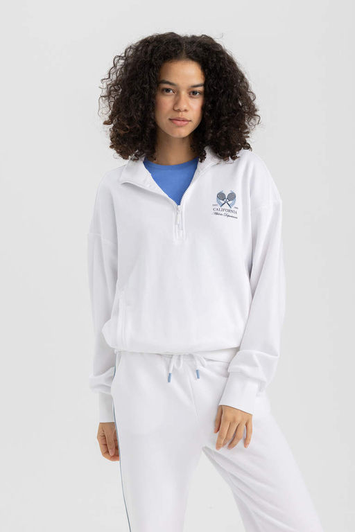 DeFactoFit Спортивная толстовка Oversize с воротником-стойкой и молнией с принтом  фото 7
