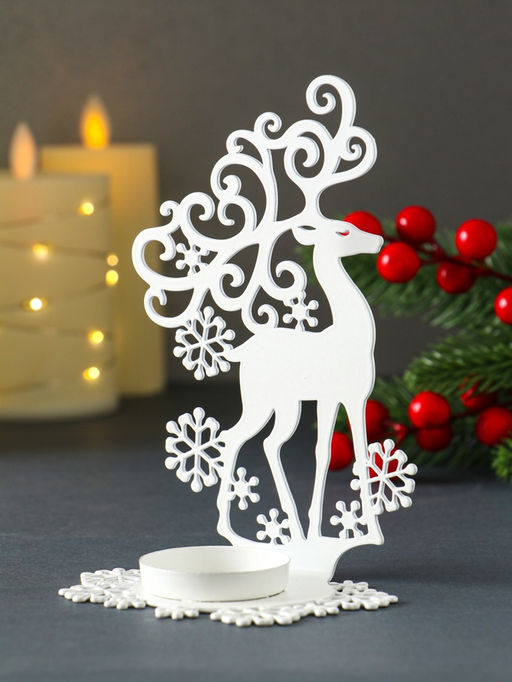 Металлический подсвечник на 1 свечу Олень, 9.6?7?14.5 см, белый