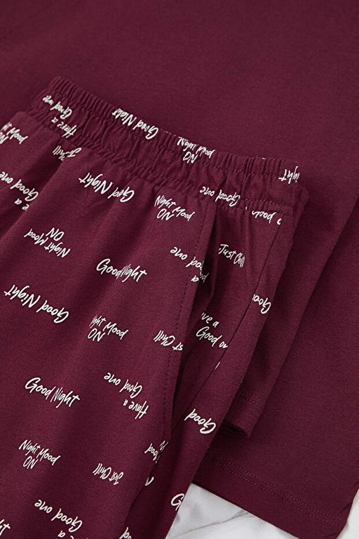 Bordo Regular Slogan Bask_l_ _rme Uzun Kol Pijama Tak_m_ TMNAW26PT00032 - Trendyolmilla фото 2
