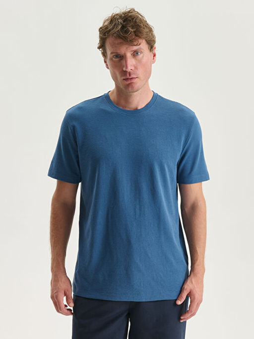 Bisiklet Yaka K?sa Kollu Erkek Dokulu Ti??rt