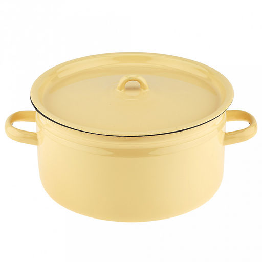 "Фруктовая фантазия" Кастрюля эмалированная 5,5л, форма цилиндрическая, металлическая крышка, металлические ручки, кремовый (Россия)