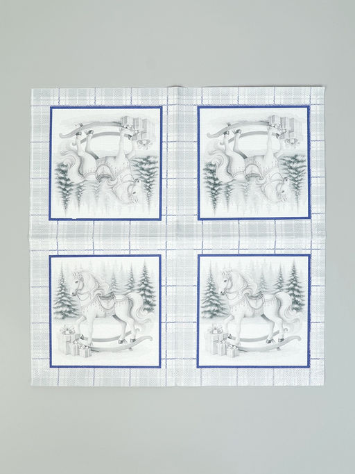 Цена за 3 шт. Салфетки бумажные трёхслойные Скатерть с лошадью на серебре, 33?33, 20 шт.