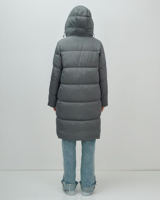 Пальто зимнее утепленное с капюшоном женское темно-серого цвета 7618TC - Visdeer фото 6