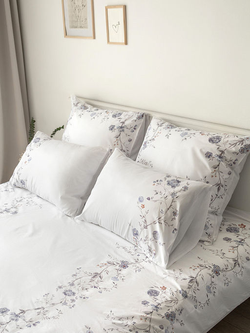 Комплект постельного белья Семейный белый/синий твил - Denastia фото 10