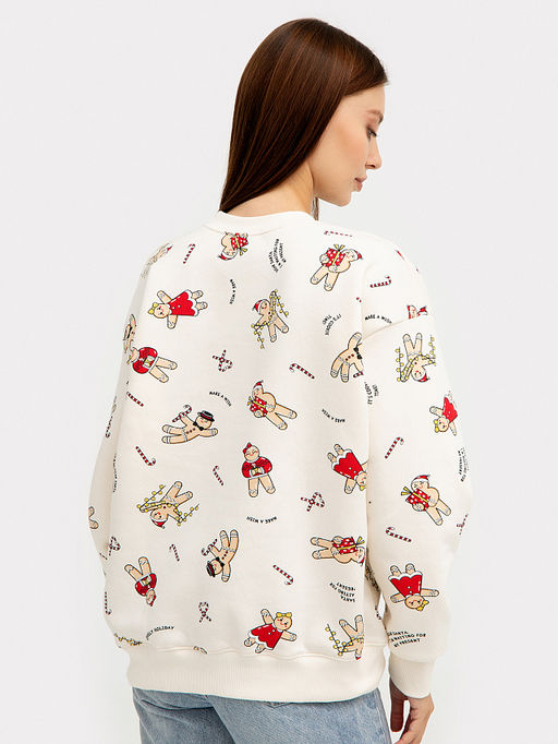 Джемпер женский молочно-бежевый новогодний с принтом в виде печенья и конфет - Mark formelle фото 5