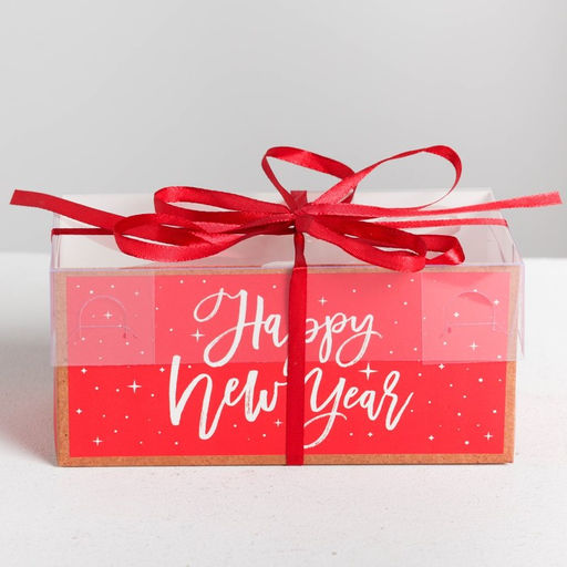 Цена за 5 шт. Коробка для капкейка Happy new year, Новый год, 16×8×7.5 см