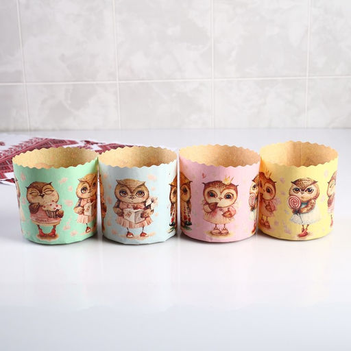 Цена за 20 шт. Форма бумажная для кекса, маффинов и кулича «Совушки», 9×9 см