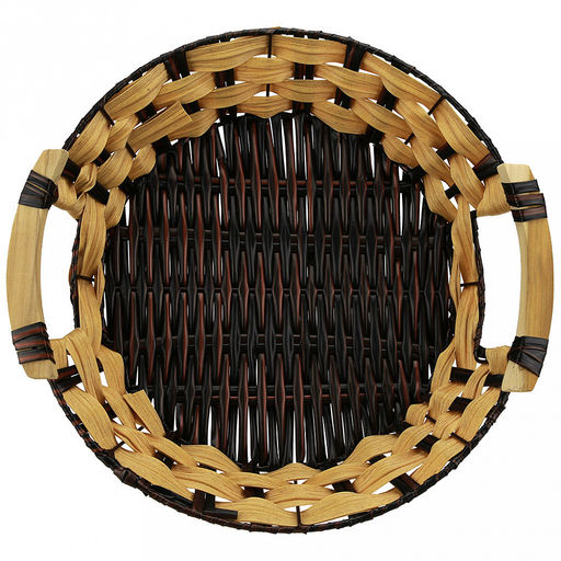 Корзина-сухарница плетеная "Береста" д29см h6,5см, полипропилен, бежевый, деревянные ручки, металлический каркас, форма "круглая" (Китай)