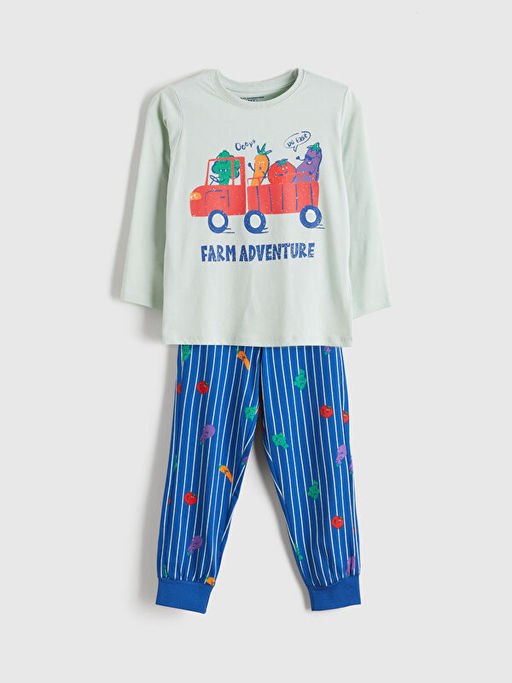 Bask?l? Erkek ?ocuk Pijama Tak?m?