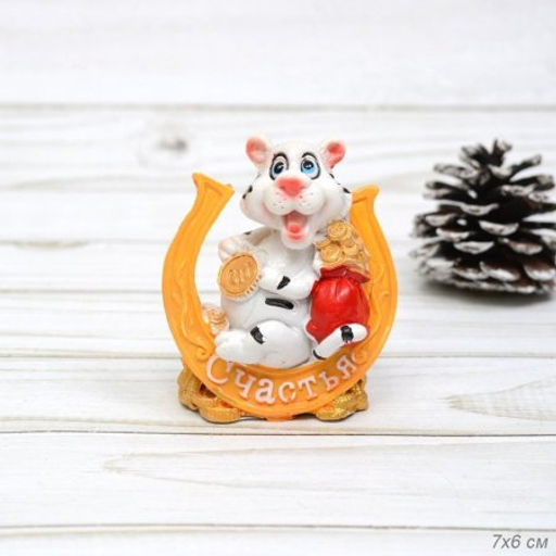 Цена за 4 шт. Фигурка Тигр с подковой и пожеланием 7х6 см цветная / 21341-1 /уп 4/288/АКЦИЯ - Галеонтрейд фото 3