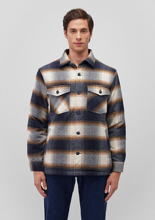 Kareli Gomlek Ceket - Mavi фото 3