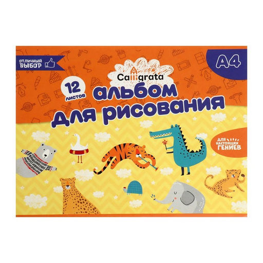 Цена за 5 шт. Альбом для рисования Calligrata А4, 12 листов на скрепке, обложка мелованный картон, внутренний блок офсет 100 г/м²
