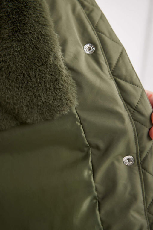 Водоотталкивающая куртка со съемным капюшоном и подкладкой из искусственного меха для девочек, пальто - Defacto фото 6