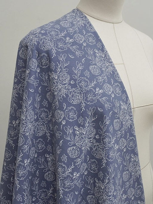 Теплый хлопок Букеты пионов на серо-фиолетовой дымке, ш.1.5м, хлопок-100%, 160гр/м.кв - Купава фото 2