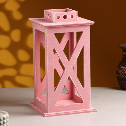 Кашпо деревянное Фонарь. Прованс 17х17х31 см Розовый Коралл - Дарим красиво фото 2