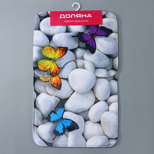 Коврики для ванной и туалета Доляна Камни, 2 шт: 40?50 см, 50?80 см, цвет белый  фото 5