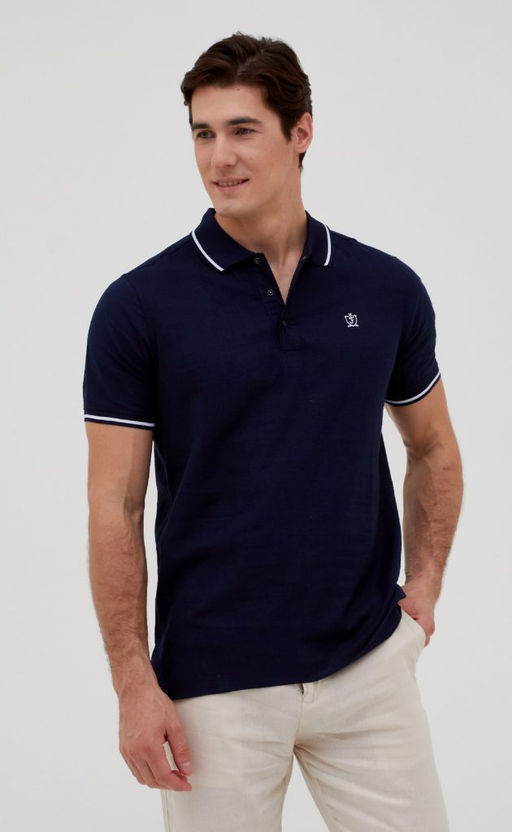 Футболка-поло льняная мужская F011-0770 тёмно-синяя - Fine joyce фото 2