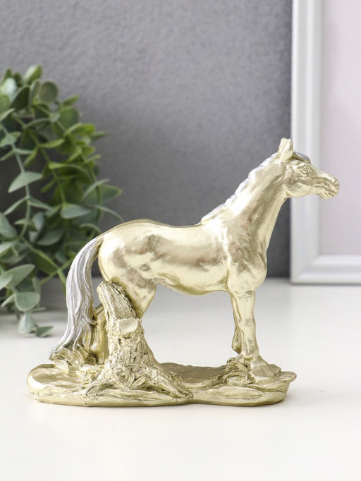 Фигурка полистоун «Лошадь золотая с серебристой гривой», 13×4×12.3 см