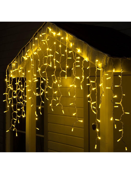 Гирлянда «Бахрома» 3×0.9 м, IP65, УМС, белая нить каучук, 144 LED, свечение тёплое белое, 220 В