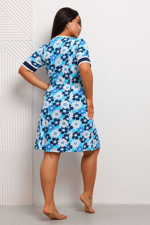 Халат женский из кулирки Марфа голубая ромашка макси - Амадэль фото 4