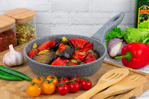 Сковорода глубокая 22 см ГАРМОНИЯ ВКУСА Серый мрамор без крышки, н/р, 38*23*9,5 см - Elan gallery фото 9