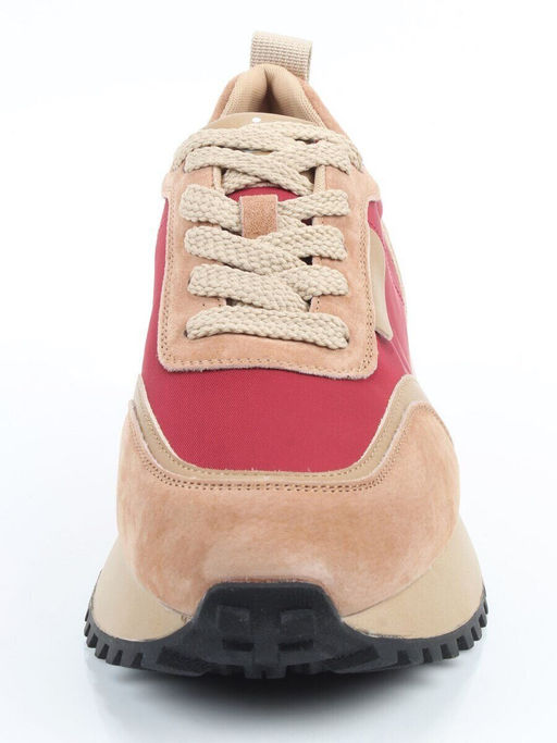 04-PDJ96-3 BEIGE/RED Кроссовки демисезонные женские (натуральная замша, натуральная кожа, текстиль)