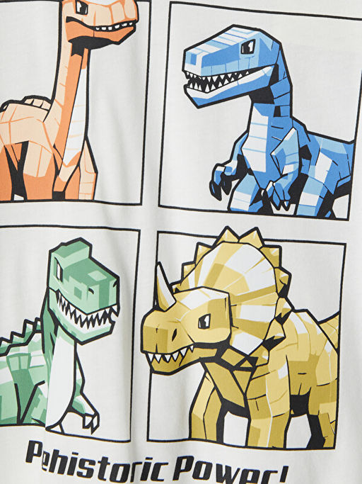 Bisiklet Yaka Dinozor Bask?l? Erkek ?ocuk Ti??rt