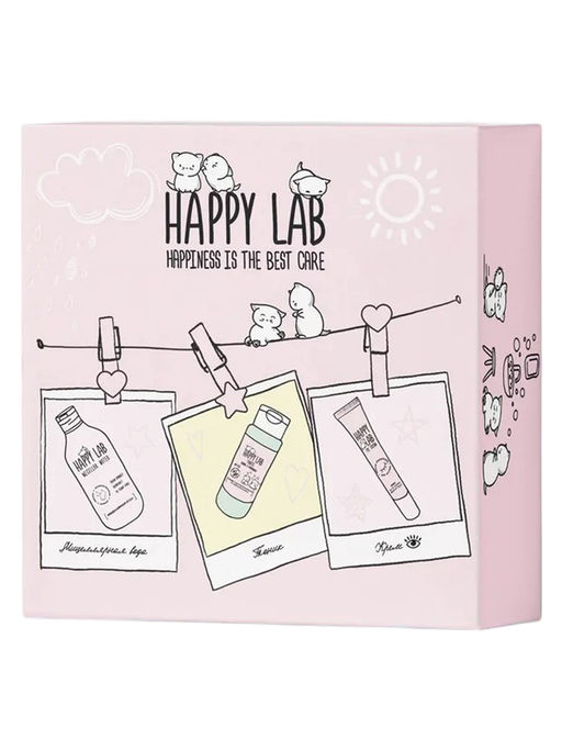 Happy Lab Набор средств для ухода за кожей лица Face Care: Мицеллярная вода, тоник, крем для век, 300 мл, 150 мл, 20 мл