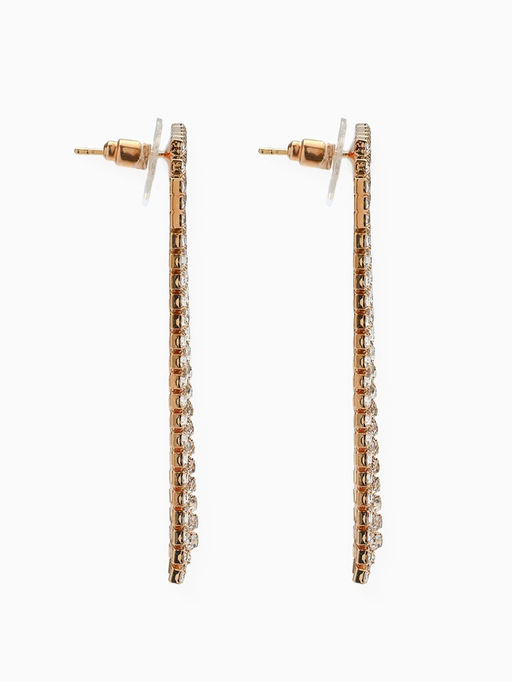 Серьги висячие со стразами Водопад мягкий квадрат, белые в золоте