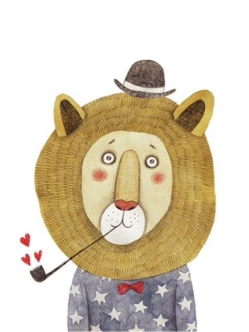 Алмазная мозаика без подрамника "Лев с трубкой", 15х20 см