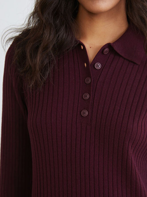 Polo Yaka Fitilli Triko Elbise