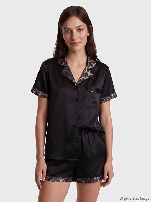 Leopar Desenli Saten Kad?n ?ortlu Pijama Tak?m?
