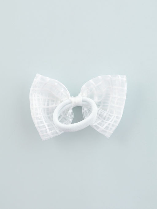 Цена за 6 шт. Бант для волос на резинке «Бантик», хрусталь клетка, 9 см, белый