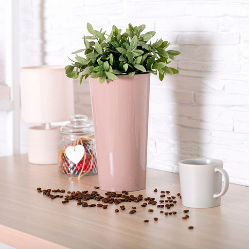 Кашпо для цветов пластмассовое "Камелия" 1,5л, д14см, h26см, со вставкой h13см, полипропилен, светло-серый (Беларусь)