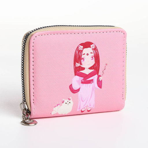 Кошелёк на молнии, отдел для карт, для монет, розовый