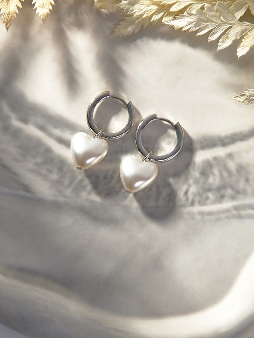 Серьги со съёмным элементом «Трансформер» сердечко жемчужное, цвет белый в серебре