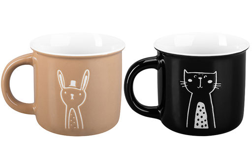 Набор 2 кружек 400 мл 12,5*9,5*8,8 см "Кот и Заяц" фарфор NEW BONE CHINA
