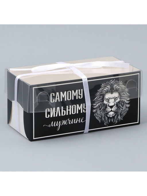 Цена за 5 шт. Коробка для капкейка, кондитерская упаковка, 2 ячейки «Сильному мужчине», 16×8×7.5 см