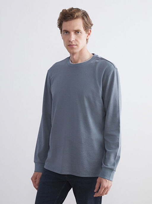 Bisiklet Yaka Uzun Kollu Erkek Sweatshirt