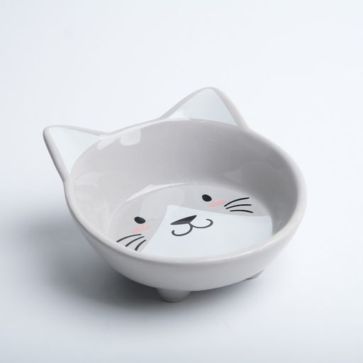 Миска керамическая Голова кота 150 мл 14 x 12,5 x 6,5 cм, серая - Пижон фото 2