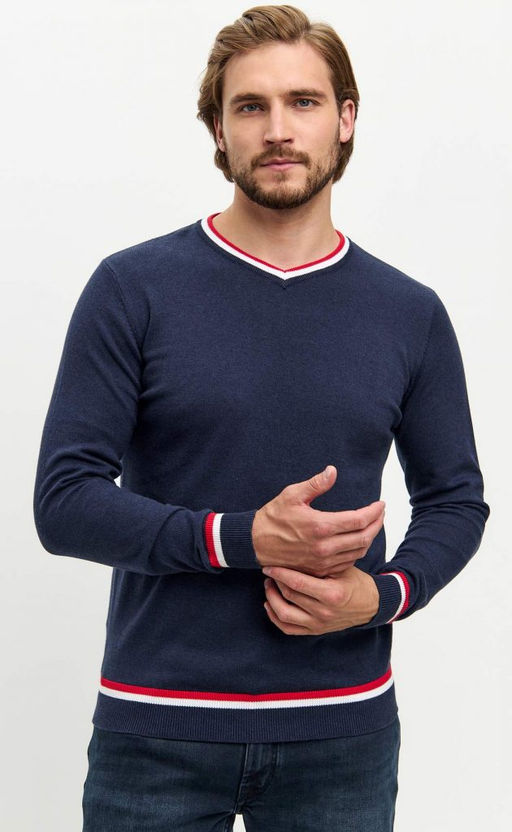 Пуловер однотонный мужской с V-образным вырезом F021-15-0046 blue melange - Fine joyce фото 11