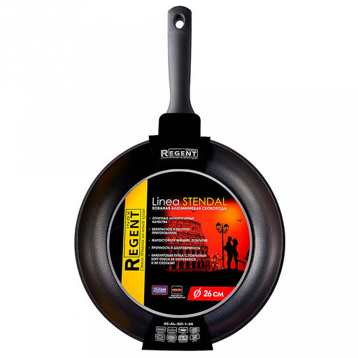 Сковорода с антипригарным покрытием "Stendal" д26см, h5см, кованный алюминий, бакелитовая ручка с покрытием "soft-touch", "Regent" (Китай) Подходит для всех видов плит, включая индукционную.