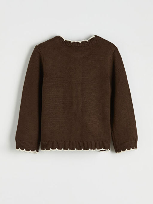 Bisiklet Yaka ?i?ek Nak??l? K?z ?ocuk Triko H?rka