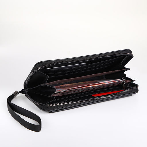 Портмоне-клатч мужской на молнии, с ручкой, чёрное