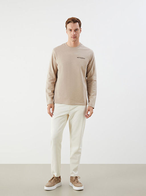 Bisiklet Yaka Uzun Kollu Bask?l? Erkek Sweatshirt